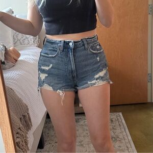 Abercrombie & Fitch The Mom Short High Rise Distressed Denim Shorts - Curve Love
